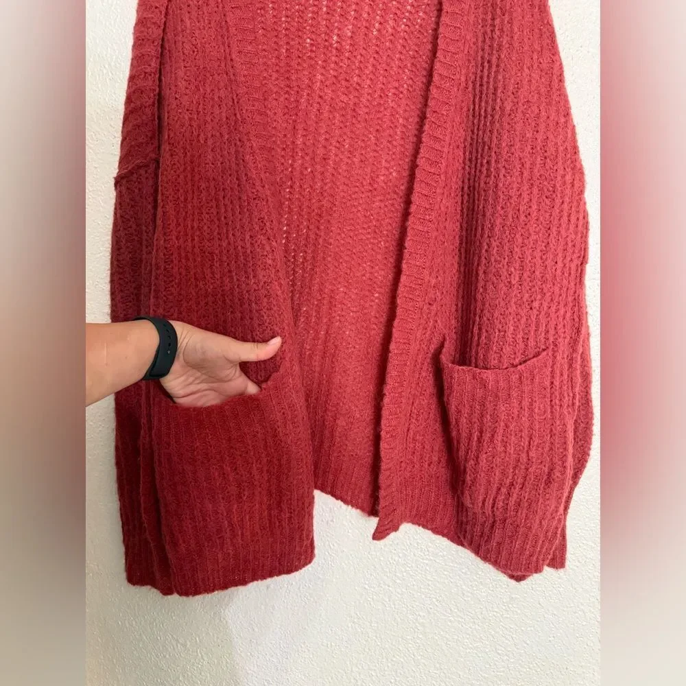 Free People Alpaca Weekend Getaway Red Cardigan Sweater Size XS Oversized fit